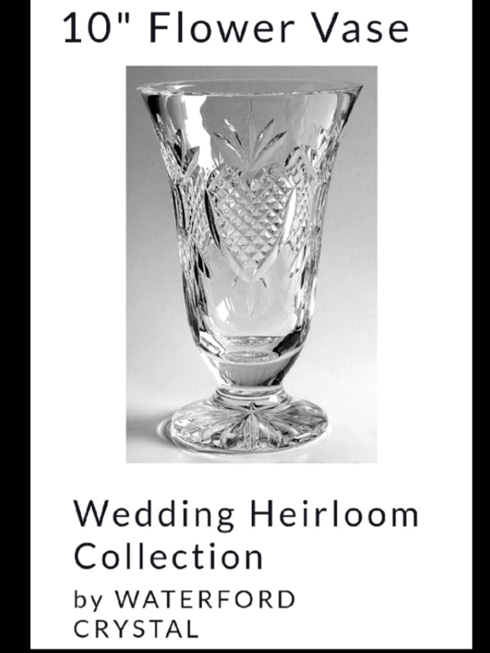 WATERFORD CRYSTAL 10" Flower Vase Wedding Heirloom Collection Fleur-De-Lis Heart